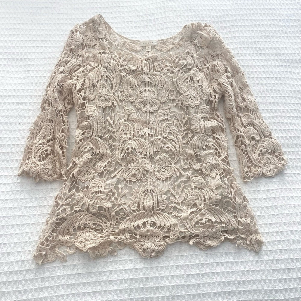 Adiva Beige Crochet Women's Blouse Medium